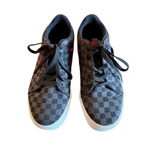 Vans Youth 5.5 Black Checkerboard Low-Top Sneakers Red Accents